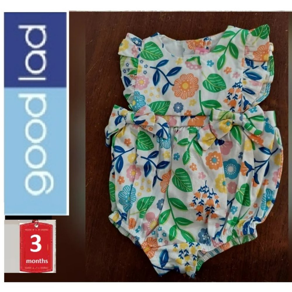 🎁10/$25 -Good Lad romper,  3 months,  girly, floral with ruffles